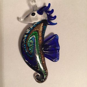 Unique Shimmery Glass Seahorse Pendant